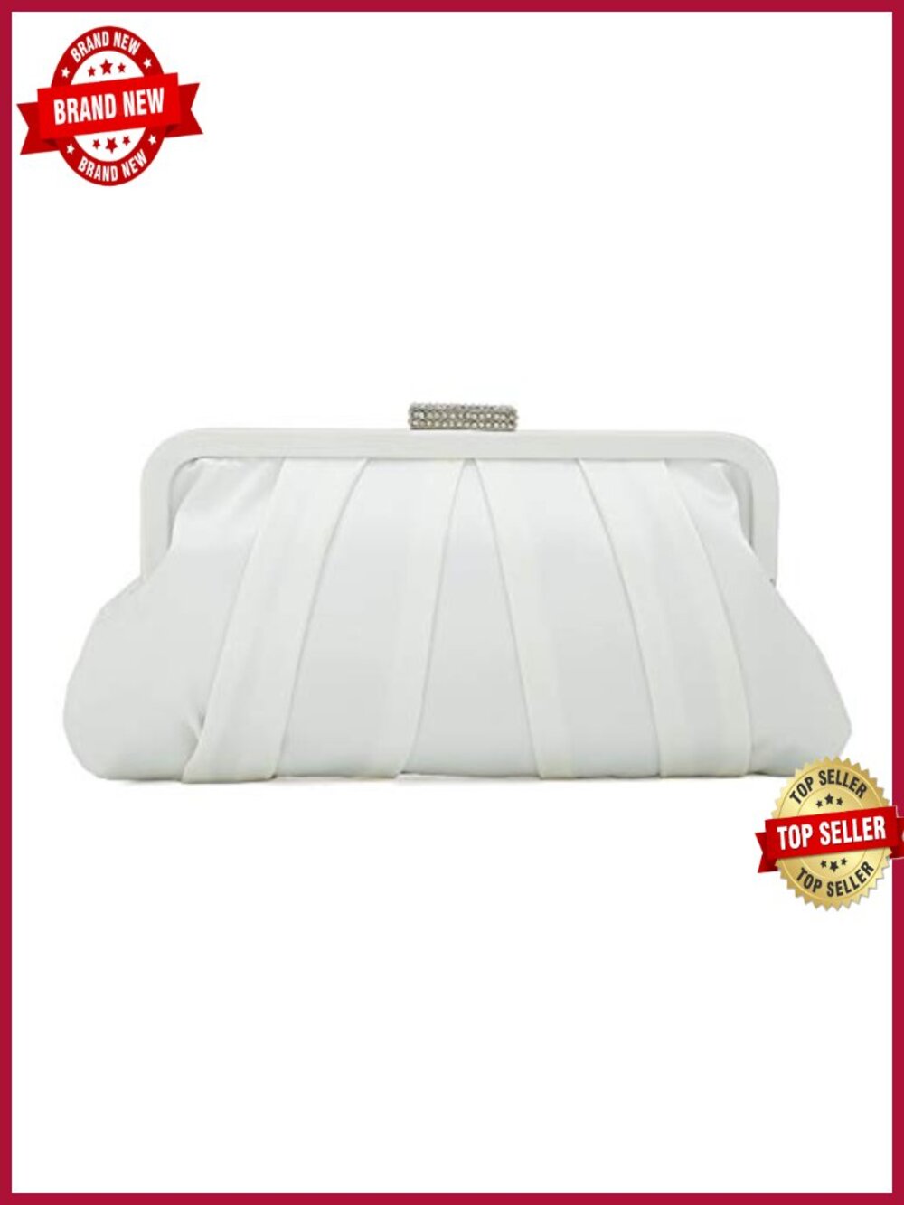 Classic Pleated Satin Clutch Bag Diamante Embellished Formal Handbag Evening